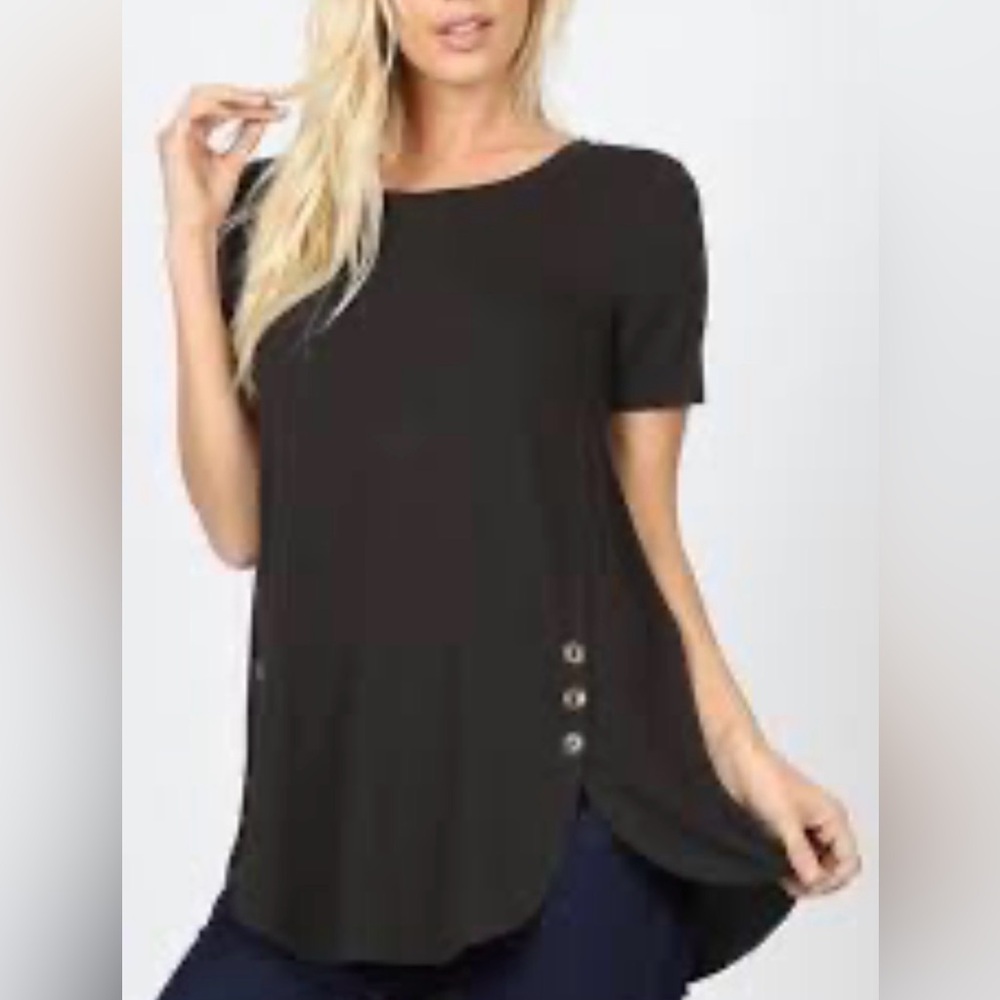 SHEIN Curve Black Tunic Top Size 4XL Button Accent Blouse Plus Size Flowy Top